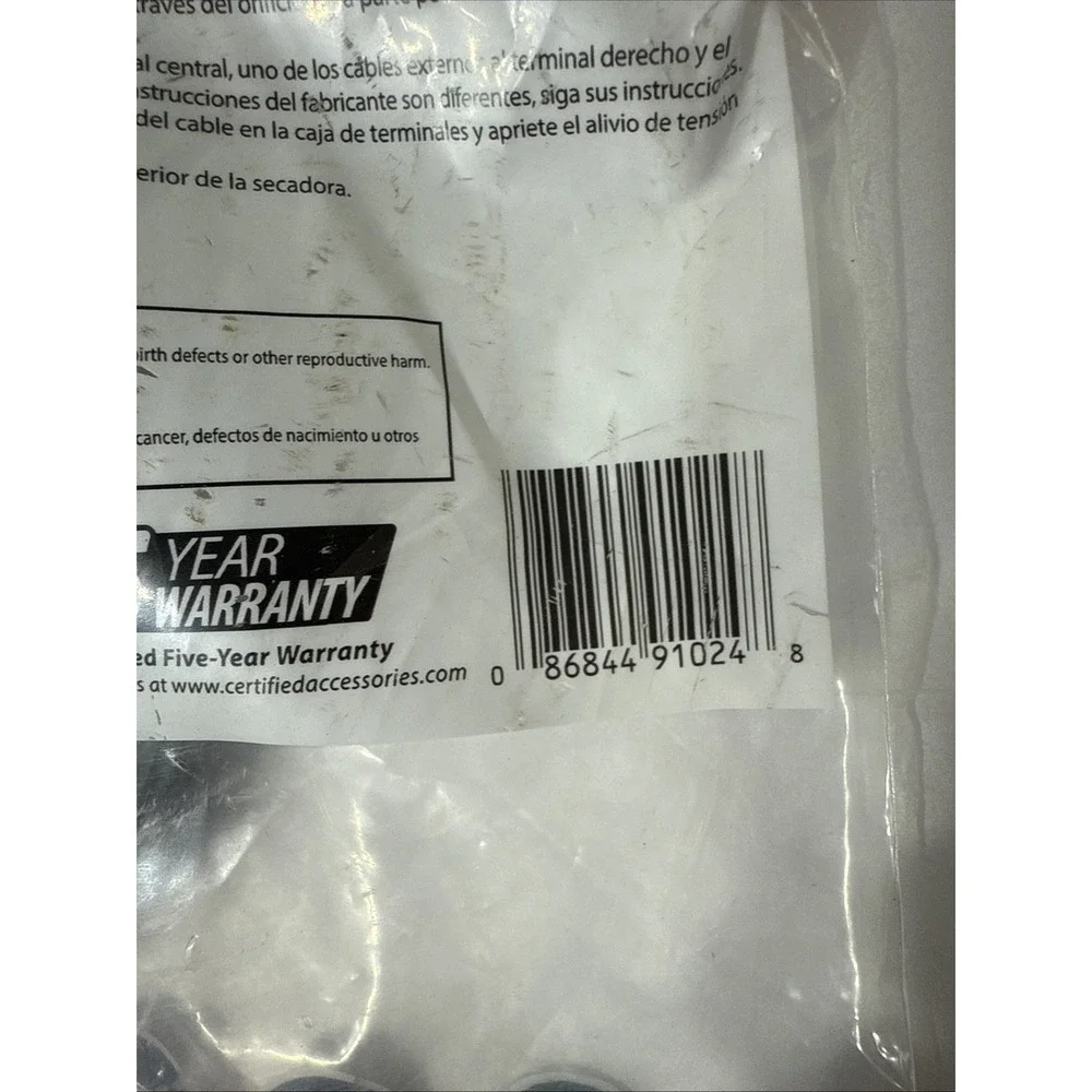 Certified Appliance Accessories 90-1024 Electric‎ Dryer Cord Gray 6ft New
